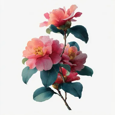 Hand-Painted Camellia Flowers in Watercolor Style Hand-Painted Camellia Flowers in Watercolor Style