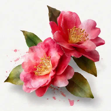 Hand-painted Camellia Flowers Watercolor Artwork Hand-painted Camellia Flowers Watercolor Artwork