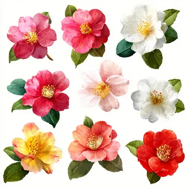 Hand-Painted Camellia Flowers Watercolor Collection Hand-Painted Camellia Flowers Watercolor Collection