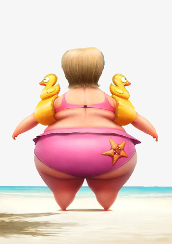 Hand-painted Cartoon Woman Big Ass And Small Yellow Duck Love ...