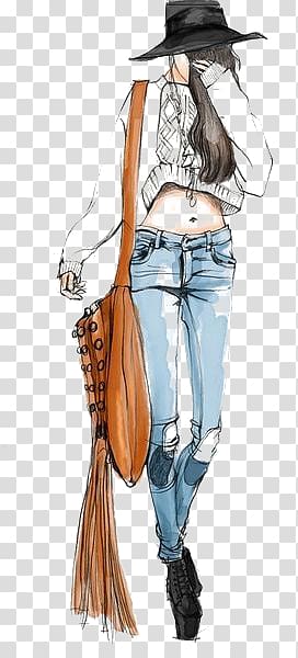 Hand-painted fashion girl transparent background PNG clipart