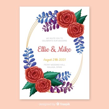 Hand painted floral frame wedding invitation Free Vector