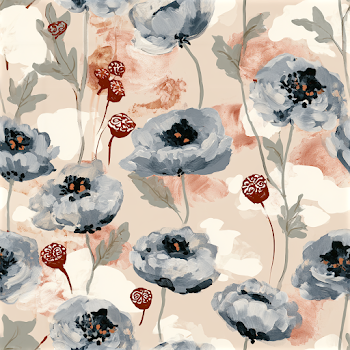 Hand-Painted Floral Pattern with Poppy-Like Flowers