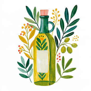 Hand-Painted Olive Oil Bottle with Natural Elements