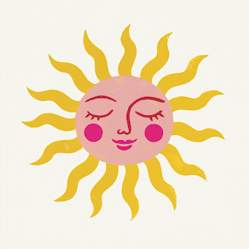 Hand-Painted Retro Sun Illustration with Feminine Face
