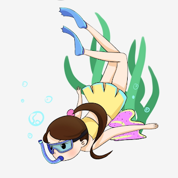 Hand Painted Sea Diving Little Girl, Water Grass, Water Sports ...