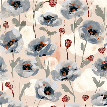 Hand-Painted Seamless Botanical Poppy Pattern