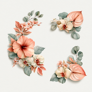 Hand-Painted Tropical Floral Wreath and Corner Frame Set