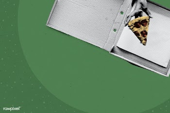 Hand pick up a piece of pizza on green background | Free  illustration - 2313183