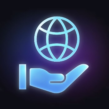 Hand presenting globe icon, neon | Free Icons - rawpixel