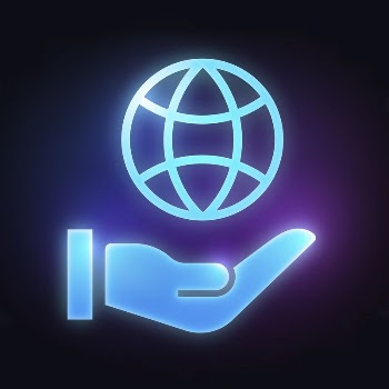 Hand presenting globe icon, neon | Free Icons - rawpixel