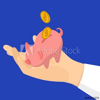 Hand put golden coin in piggy bank