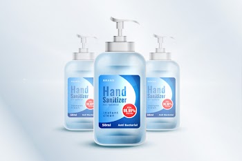 Hand sanitizer bottle container mockup template in realistic style Free Vector