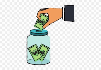 Hand Saver With Glass Jar And Bills Money - Vector Graphics