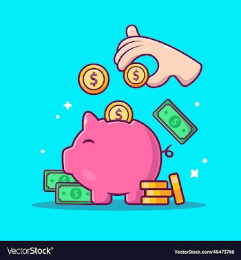 hand saving money with piggy bank cartoon