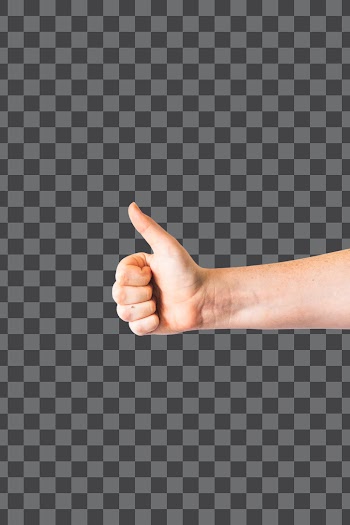 Hand sign thumbs up PNG transparent, no background