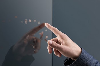 Hand touching invisible screen in pixel… | Free stock illustration | High Resolution graphic