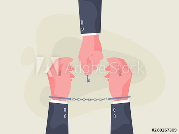 Hand unlocking handcuffs using the key illustration