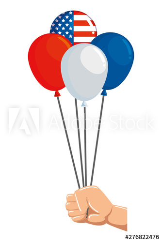 hand with balloons helium floating usa flag