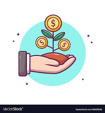 hand with coin plant cartoon