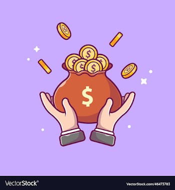 hand with money bag and gold coin cartoon