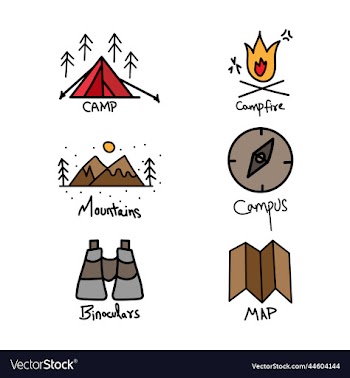 handdrawn travel and camp icons