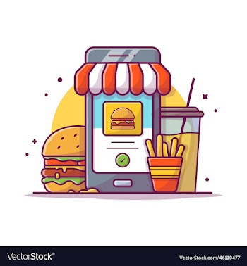 handphone burger french fries and drink cartoon
