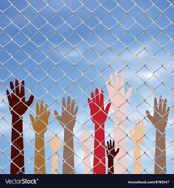 Hands Behind a Wire Fence2 vector image