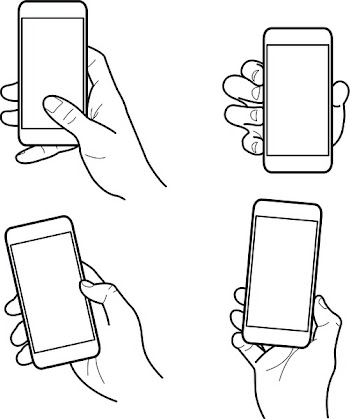 Hands collection, Vector illustration, Hand holding smartphone, Isolated, Outline, Doodle