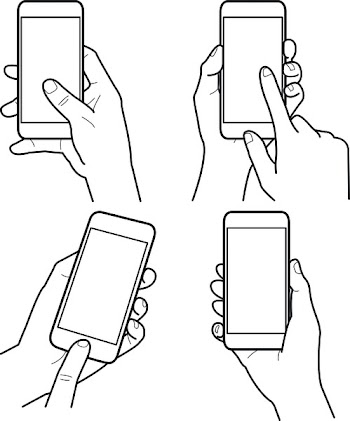 Hands collection, Vector illustration, Hand holding smartphone, Isolated, Outline, Doodle