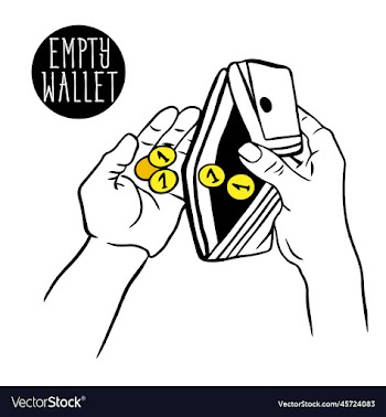 hands holding an empty wallet purse gold pennies