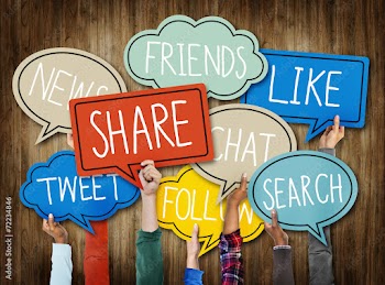 Hands Holding Speech Bubbles with Social Media Words