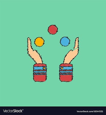 Hands juggling with balls in hatching style vector image