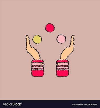Hands juggling with balls in hatching style vector image