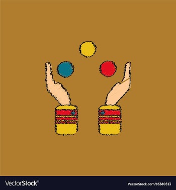 Hands juggling with balls in hatching style vector image