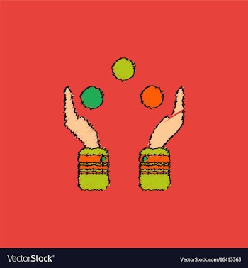 Hands juggling with balls in hatching style vector image