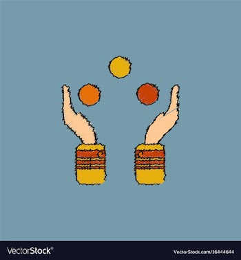 Hands juggling with balls in hatching style vector image