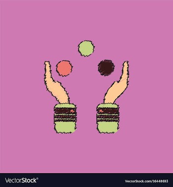 Hands juggling with balls in hatching style vector image