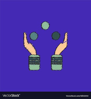 Hands juggling with balls in hatching style vector image