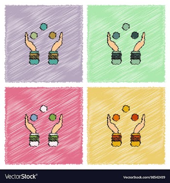 Hands juggling with balls in hatching style vector image