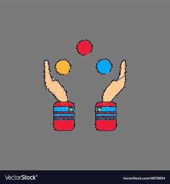 Hands juggling with balls in hatching style vector image
