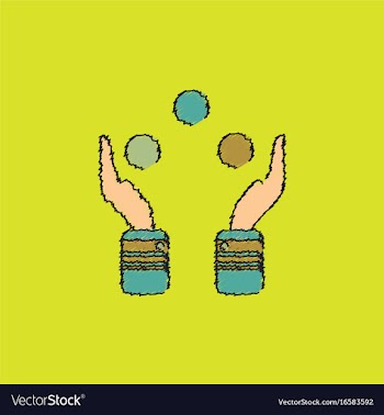Hands juggling with balls in hatching style vector image