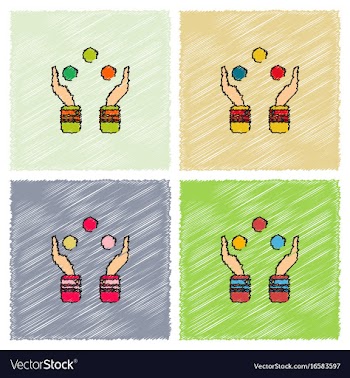 Hands juggling with balls in hatching style vector image
