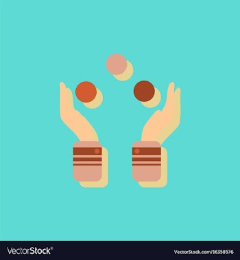 Hands juggling with balls in sticker style vector image