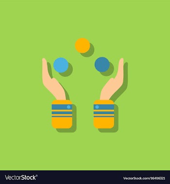Hands juggling with balls in sticker style vector image