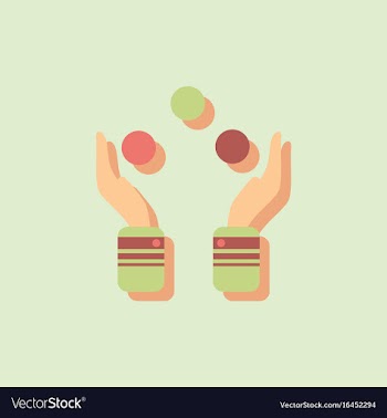 Hands juggling with balls in sticker style vector image