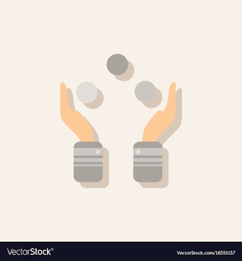 Hands juggling with balls in sticker style vector image
