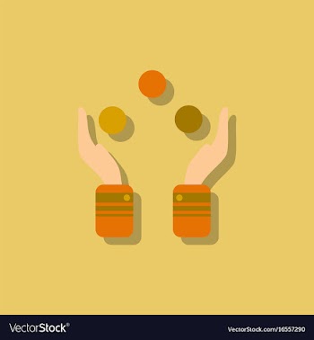 Hands juggling with balls in sticker style vector image
