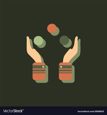 Hands juggling with balls in sticker style vector image
