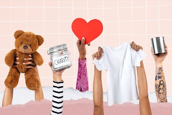 Hands presenting charity for essentials… | Free stock illustration | High Resolution graphic